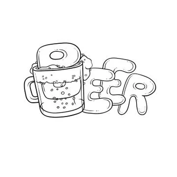 Vector black and white sketch illustration pint, tumbler of beer. Bubbles and Stock Illustration