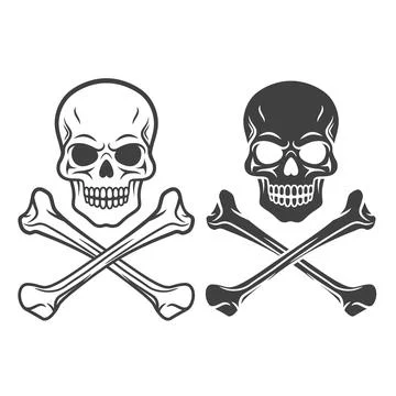 Vector Black and White Skull and Crossbones Icon Set Isolated. Skulls Collection Stock Illustration