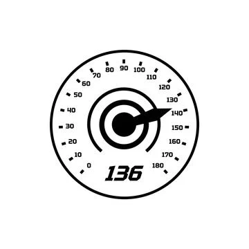 Vector black and white speedometer icon, with dial and arrow. Car dashboard Stock Illustration