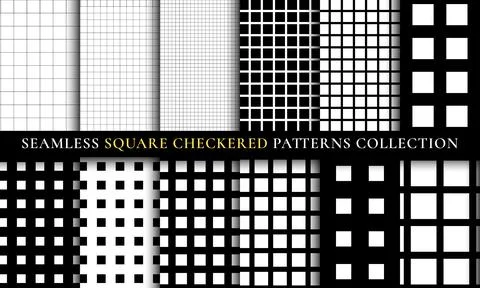 Vector black and white square checkered seamless patterns collection Stock Illustration