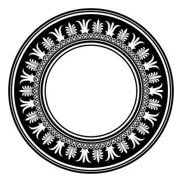  Vector black and white stencil round classic byzantine ornament. Circle, ring Illustrazione stock