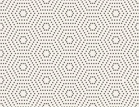Vector Black and White Subtle Dotted Hexagon Dashed Lines Pattern Stock Illustration