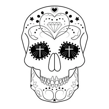 Vector black and white tattoo skull illustration. Day of the Dead Stock Illustration