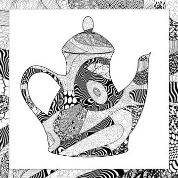Vector black and white teapot illustration Stock Illustration