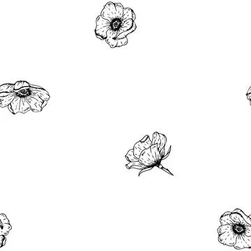 Vector Black and White Wild Roses Vintage Drawing seamless pattern background Stock Illustration