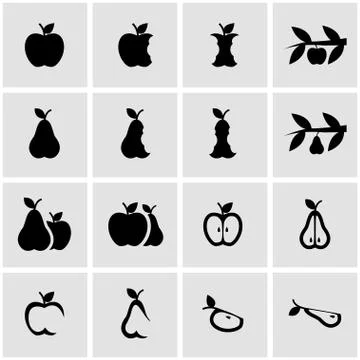 Vector black apple and pear icon set Stock Illustration