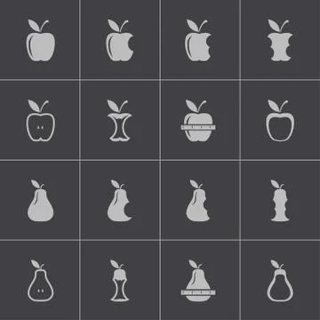 Vector black apple and pear icons set Stock Illustration