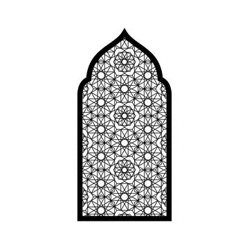 Vector black arch in islamic style with detailed geometric pattern and domed top Stock Illustration