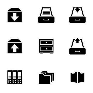 Vector black archive icon set Stock Illustration