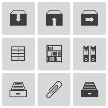 Vector black archive icons set Stock Illustration