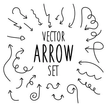 Vector black arrow set hand draw on white background. Vector illustration. Stock Illustration