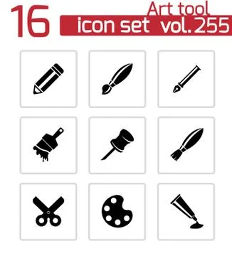 Vector black art tool icons set Illustrazione stock
