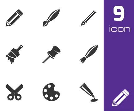 Vector black art tool icons set Stock Illustration