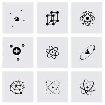 Vector black atom icon set Stock Illustration