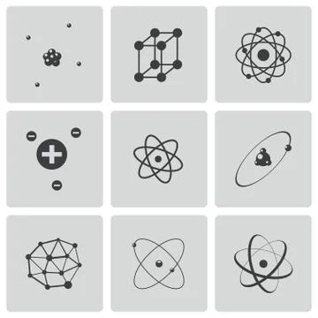 Vector black atom icons set Stock Illustration