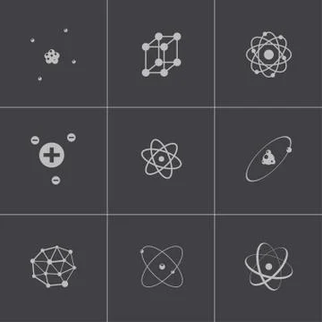 Vector black atom icons set Illustrazione stock
