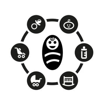 Vector black baby icon set Stock Illustration