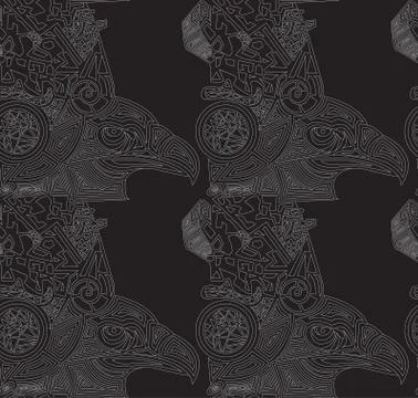 Vector black background with drawn eagles. Seamless texture Illustrazione stock