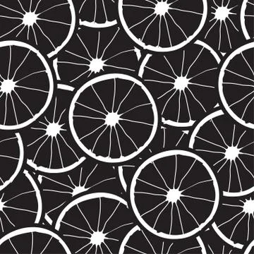 Vector black background with white orange slices. Seamless texture Stock Illustration