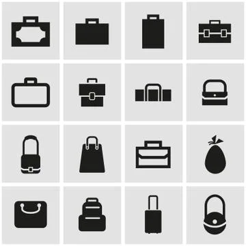 Vector black bag icon set Illustrazione stock