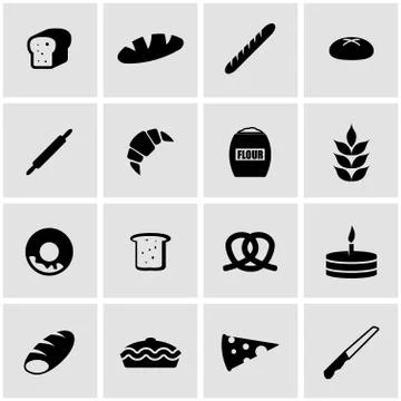 Vector black bakery icon set Stock Illustration