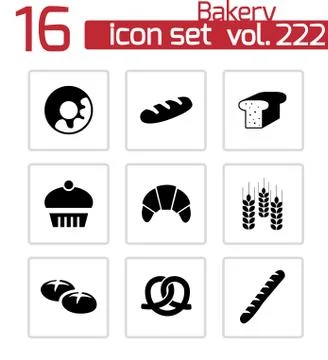 Vector black bakery icons set Illustrazione stock
