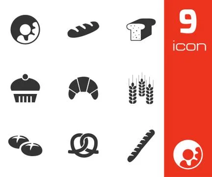 Vector black bakery icons set Stock Illustration