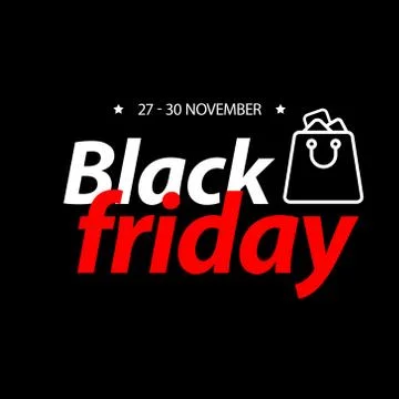 Vector Black banner with red and white text Black Friday, date and package image Stock Illustration