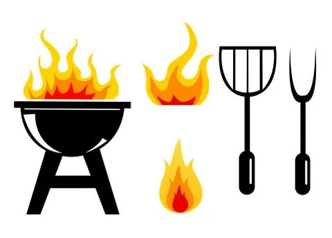 Vector black barbecue icon set Stock Illustration