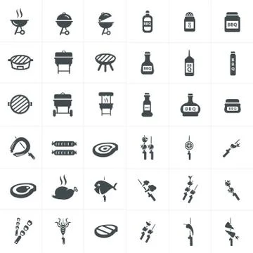 Vector black barbecue icons set on gray Illustrazione stock