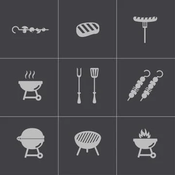 Vector black barbecue icons set Stock Illustration