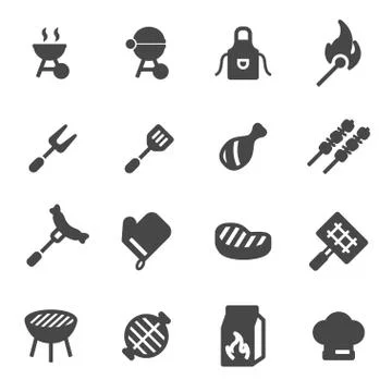 Vector black barbecue icons set Stock Illustration