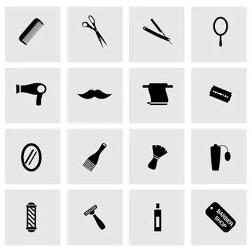 Vector black barber icons set Stock Illustration