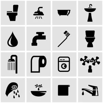 Vector black bathroom icon set Stock Illustration