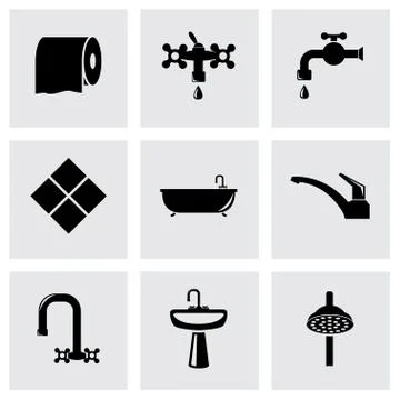 Vector black bathroom icon set Stock Illustration