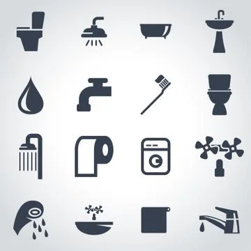 Vector black bathroom icon set Stock Illustration