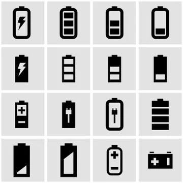 Vector black battery icon set Stock Illustration