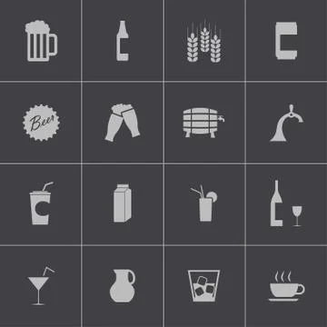 Vector black beer and  beverage icons set Stock Illustration