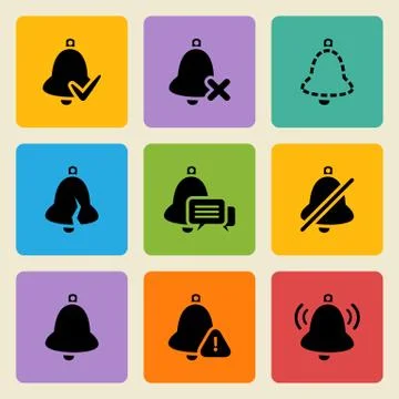 Vector black bell icons set Stock Illustration