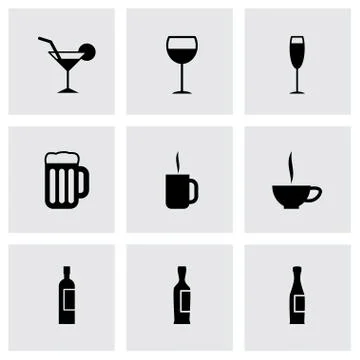 Vector black beverages icon set Stock Illustration