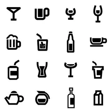 Vector black beverages icon set Stock Illustration