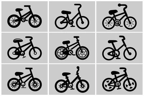 Vector Black Bicycle Icon Set. Simple Minimalistic Vector Bike Icon Collection 스톡 일러스트