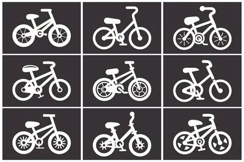 Vector Black Bicycle Icon Set. Simple Minimalistic Vector Bike Icon Collection Stock Illustration
