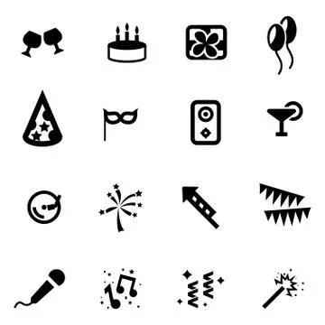 Vector black birthday icon set Stock Illustration