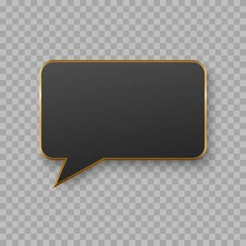 Vector black blank speech bubble with golden edge on dark background. Illustrazione stock