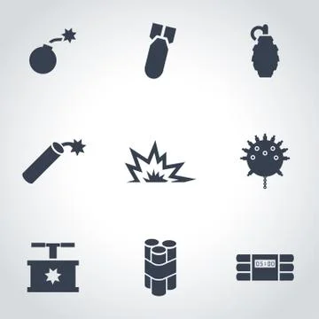Vector black bomb icon set 스톡 일러스트