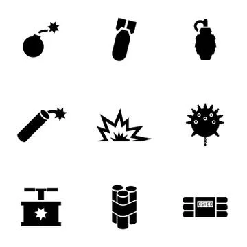 Vector black bomb icon set 스톡 일러스트