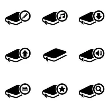 Vector black book icon set Stock Illustration