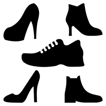 Vector black boots men and women icons set on white Stock Illustration