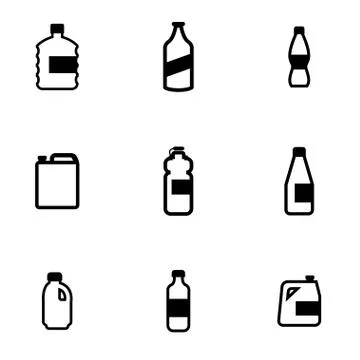 Vector black bottles icon set Stock Illustration